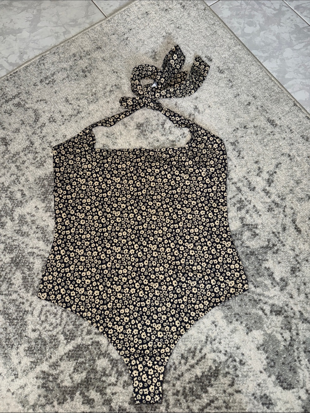Black Floral Halter bodysuit